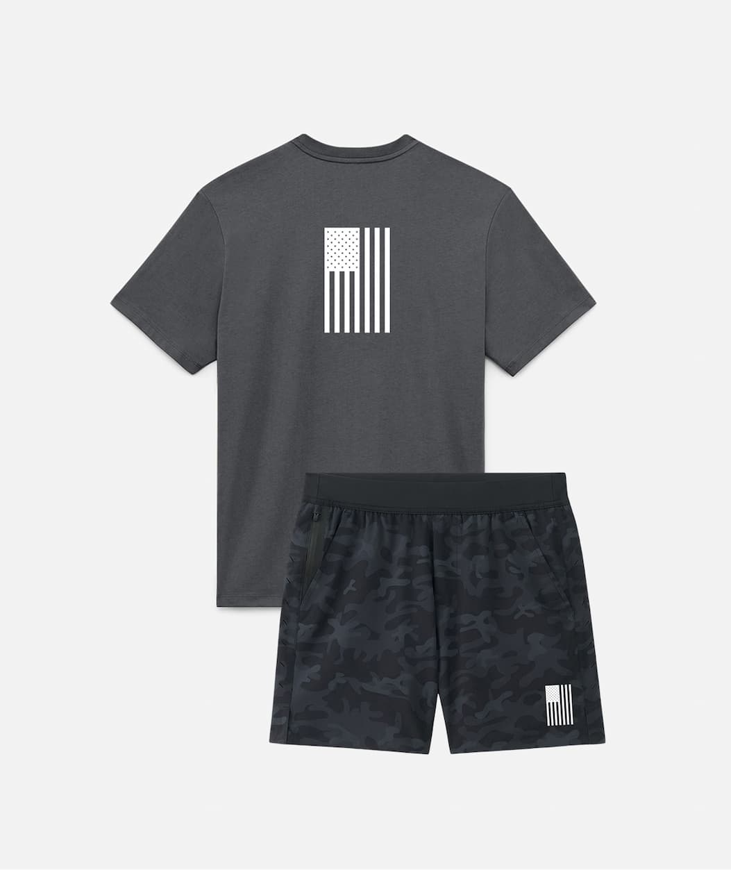 Gif Showing Black Camo Lined Interval Training Short and Iron Core Cotton Tee