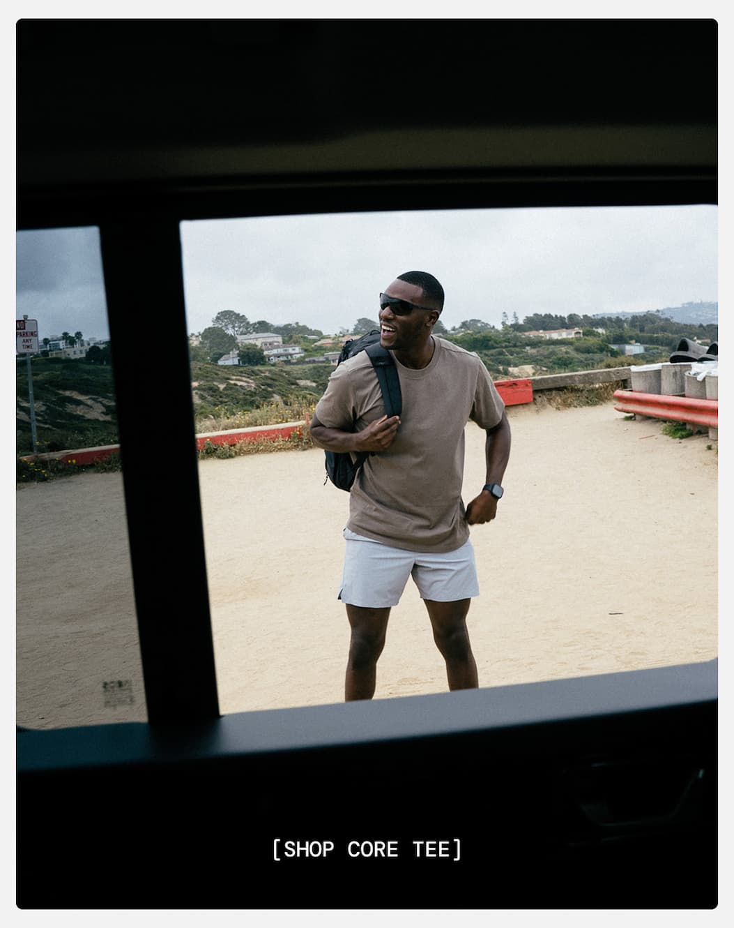 Active Shot in La Jolla in New Safari Green Core Tee