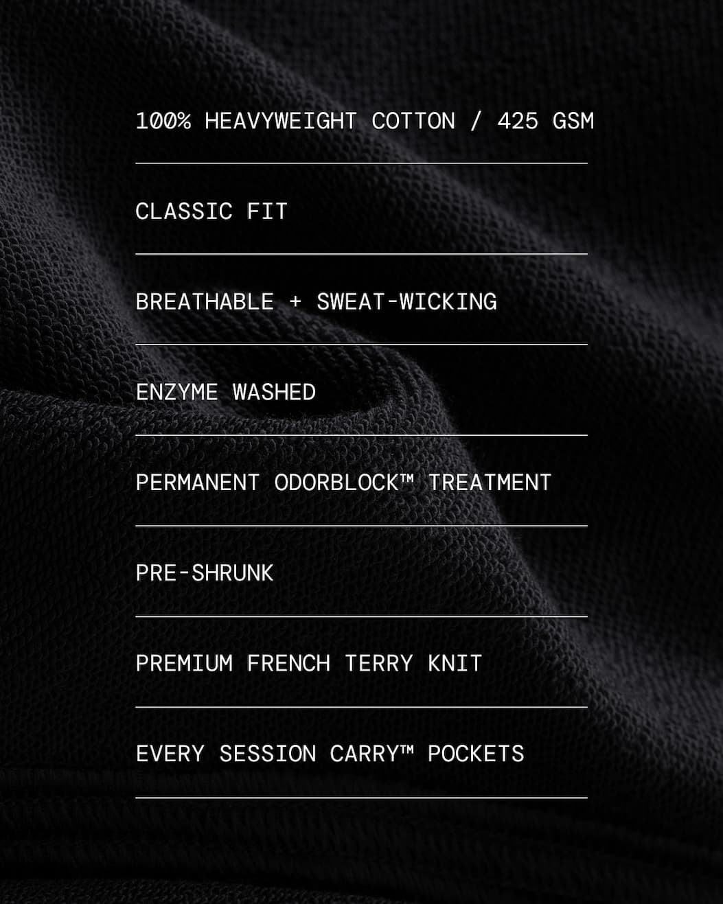 Core Sweats Spec Sheet