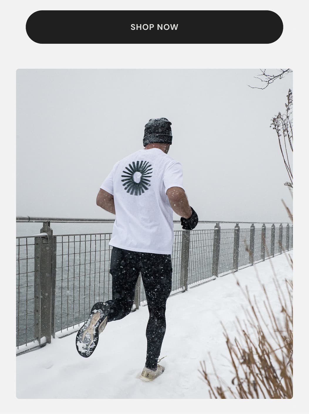 Ten Thousand Athlete Running in NYC Snow Storm in Limited Edition Core Tee Shirt