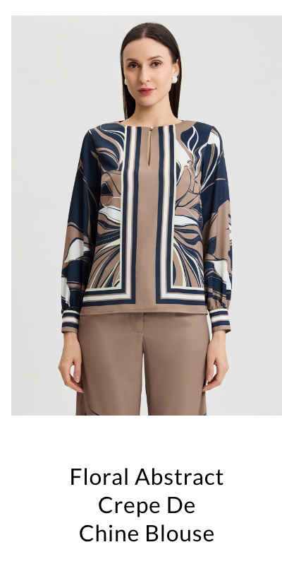 Floral Abstract Crepe de Chine Blouse, Warm Taupe