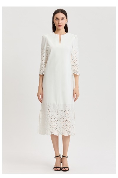Lined Eyelet Straight Cotton Maxi