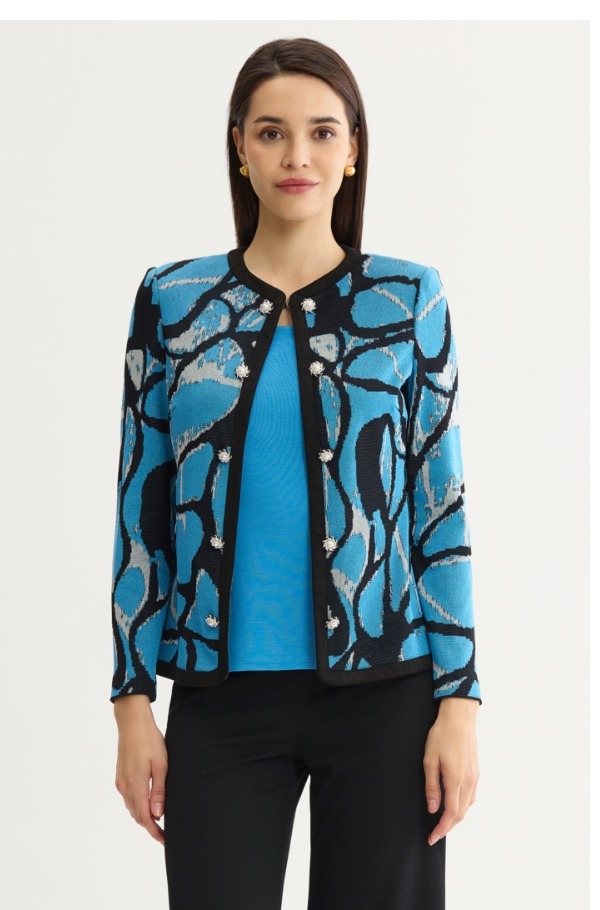 Abstract Jacquard Suede Trim Knit Jacket