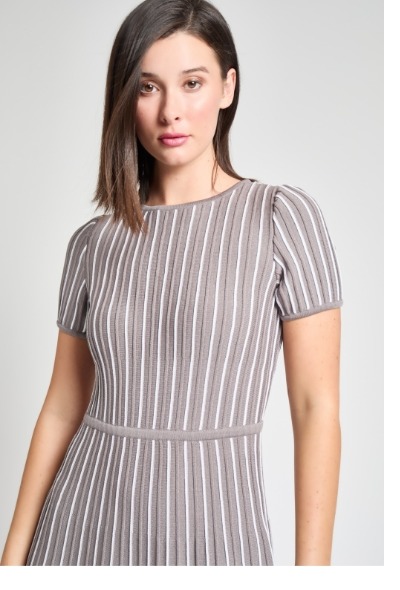 Modern Fit Jewel Neck Striped Flare Soft Knit Dress