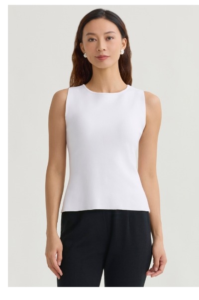 Boat Neck Soft Knit Ribbed Tank, White