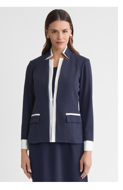 Two-Toned Stretch Deco Crepe Blazer, Indigo