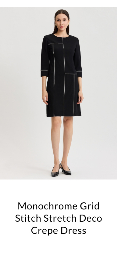 Monochrome Grid Stitch Stretch Deco Crepe Dress