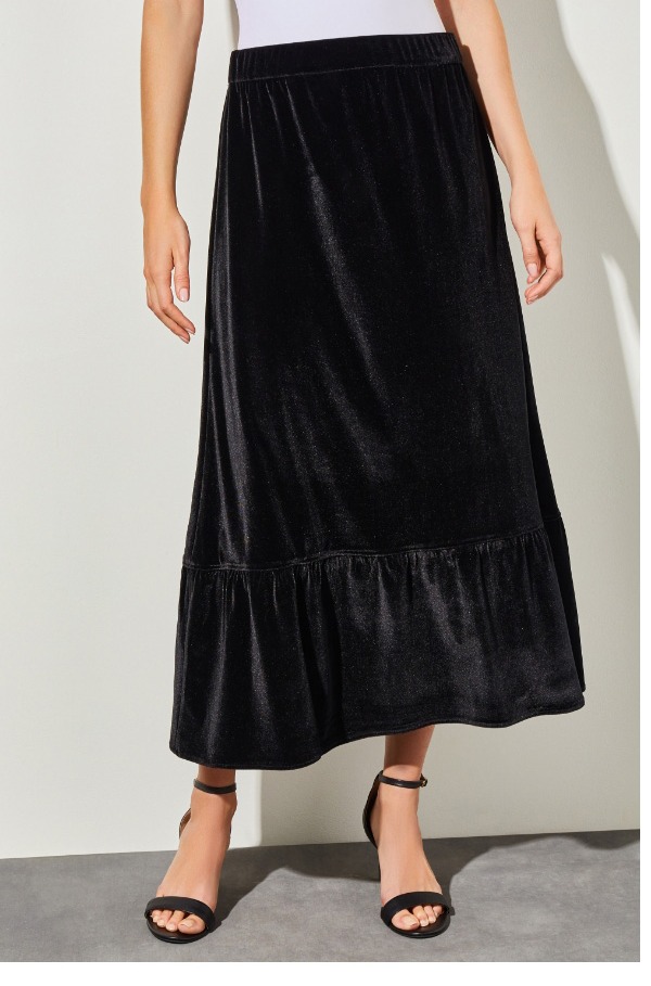 Maxi A-Line Skirt - Flounce Velvet, Black