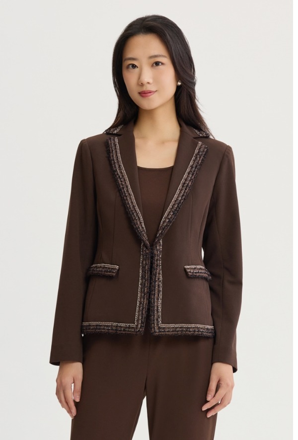 Stretch Deco Crepe Knit Trim Jacket