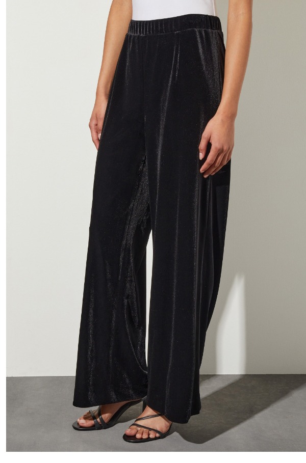 Velvet Wide-Leg Pants, Black