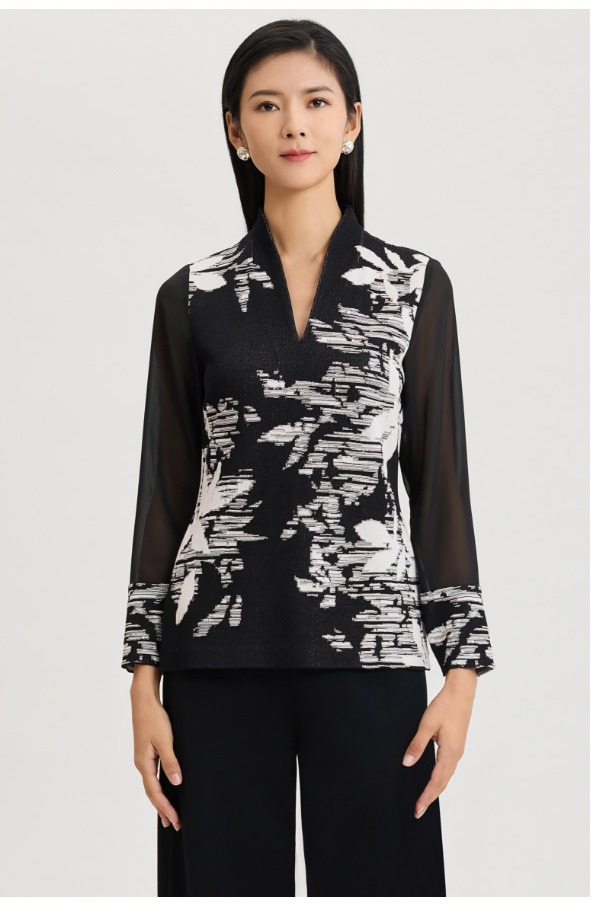 Mixed-Media Floral Jacquard Knit Tunic