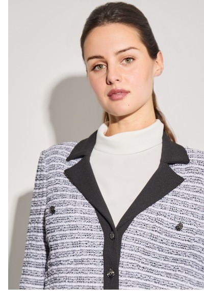 Mixed-Media Button Front Jacket, Black/White