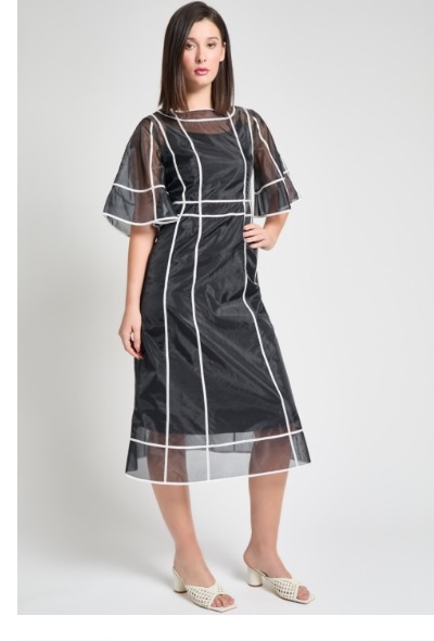 Modern Fit-N-Flare Midi Dress - Contrast Stripe Organza