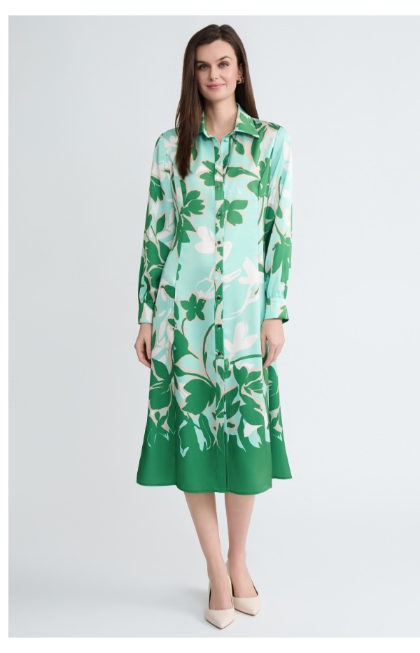 Floral Printed Crepe de Chine Maxi Shirt Dress