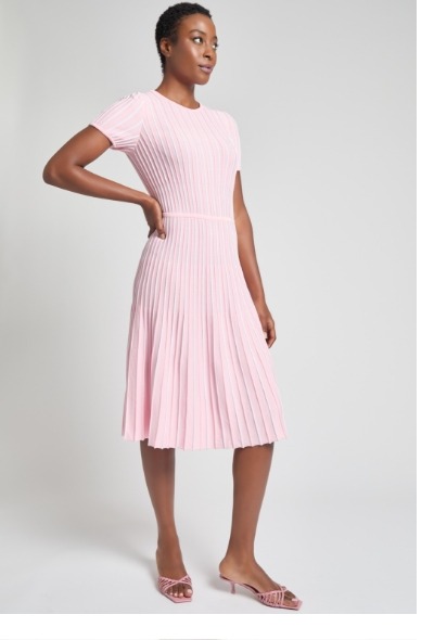 Modern Fit Jewel Neck Striped Flare Soft Knit Dress