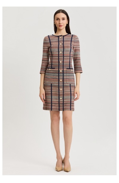Horizontal Multi-Stitch Knit Sheath Dress