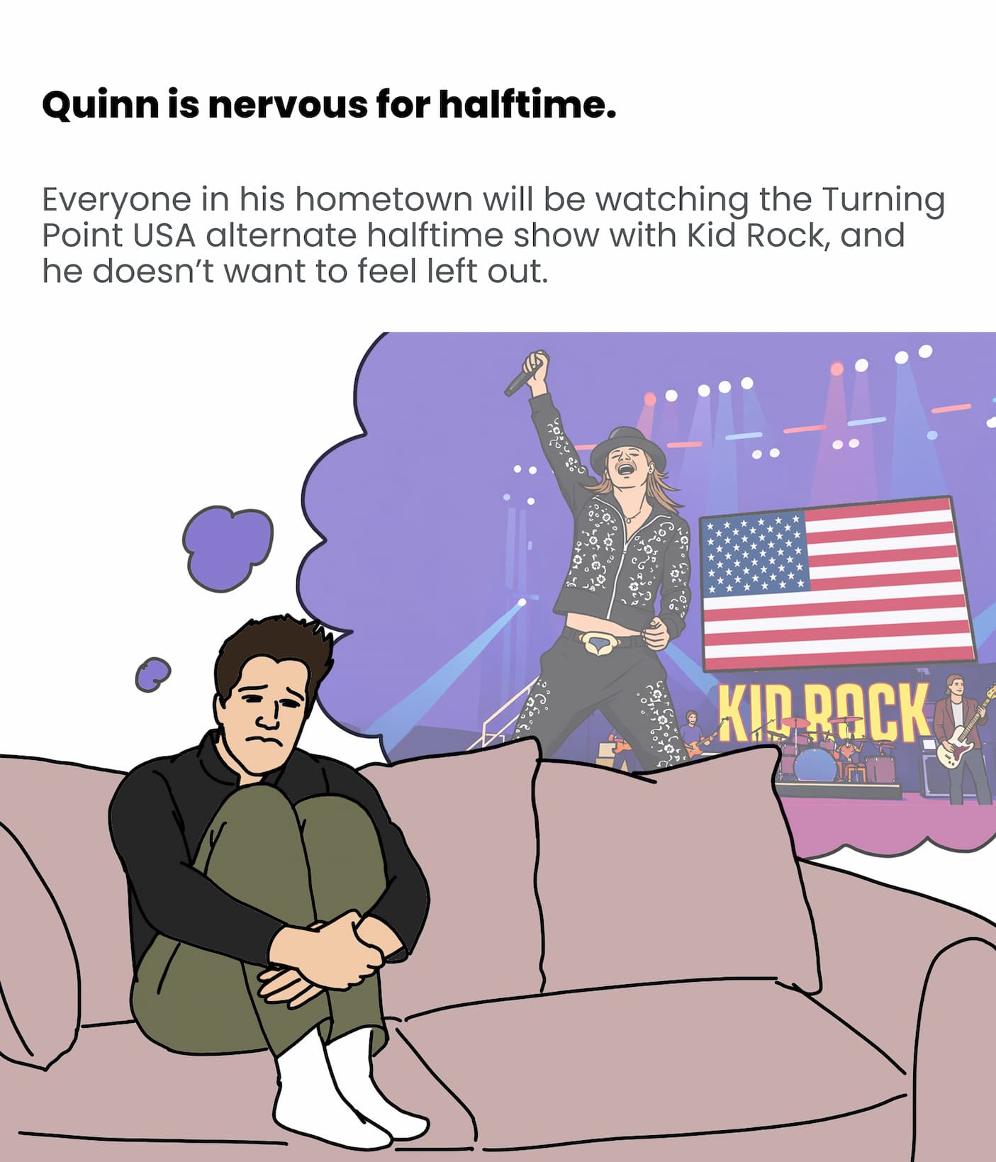 Quinn is nervous for halftime