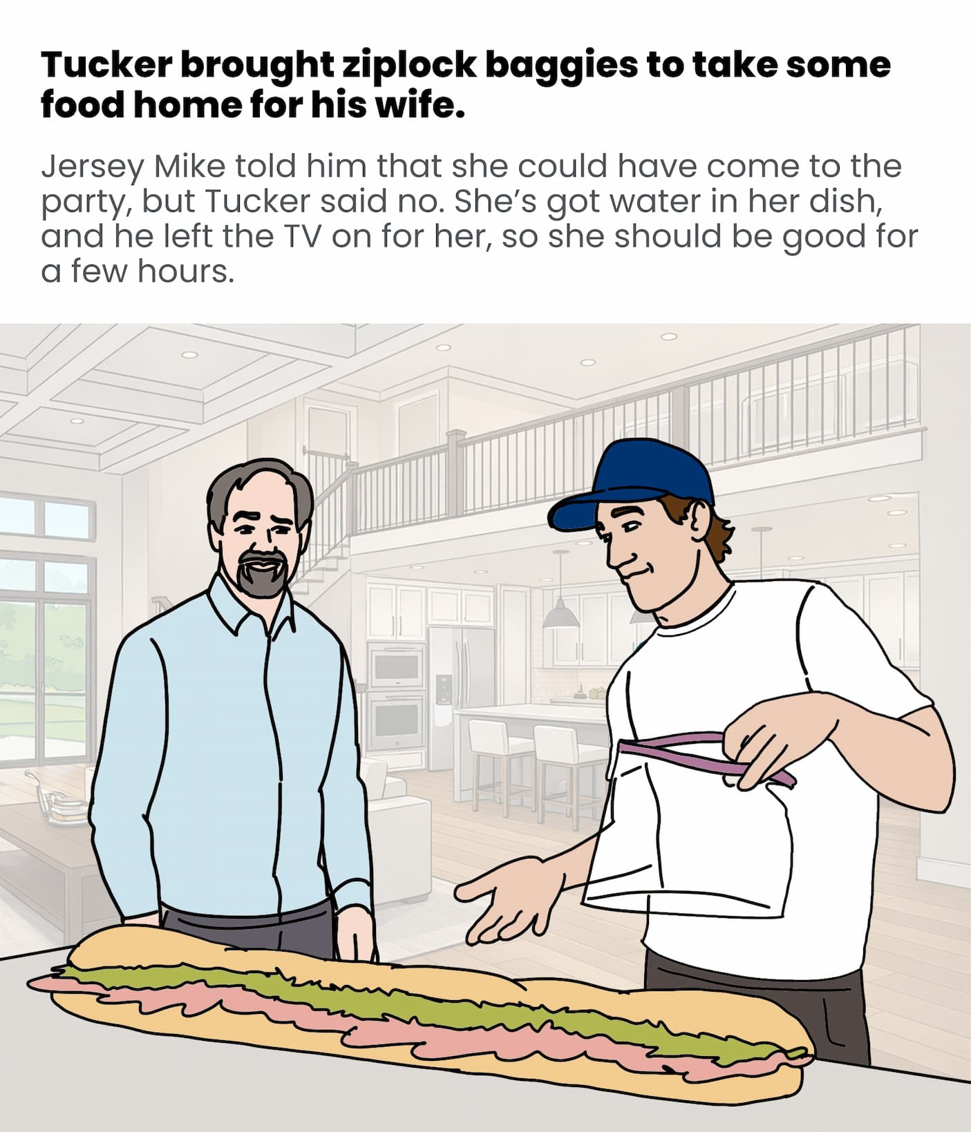 Tucker brought some food home for his wife