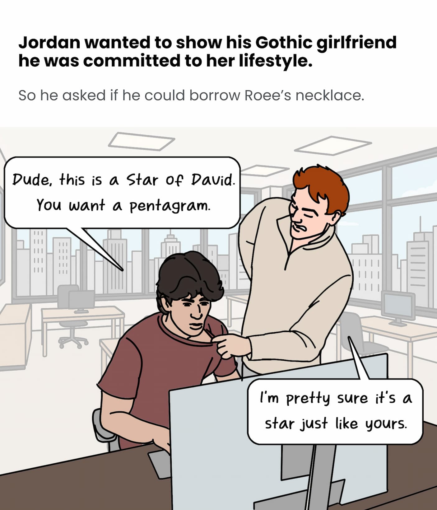 Jordan asked to borrow Roee's necklace