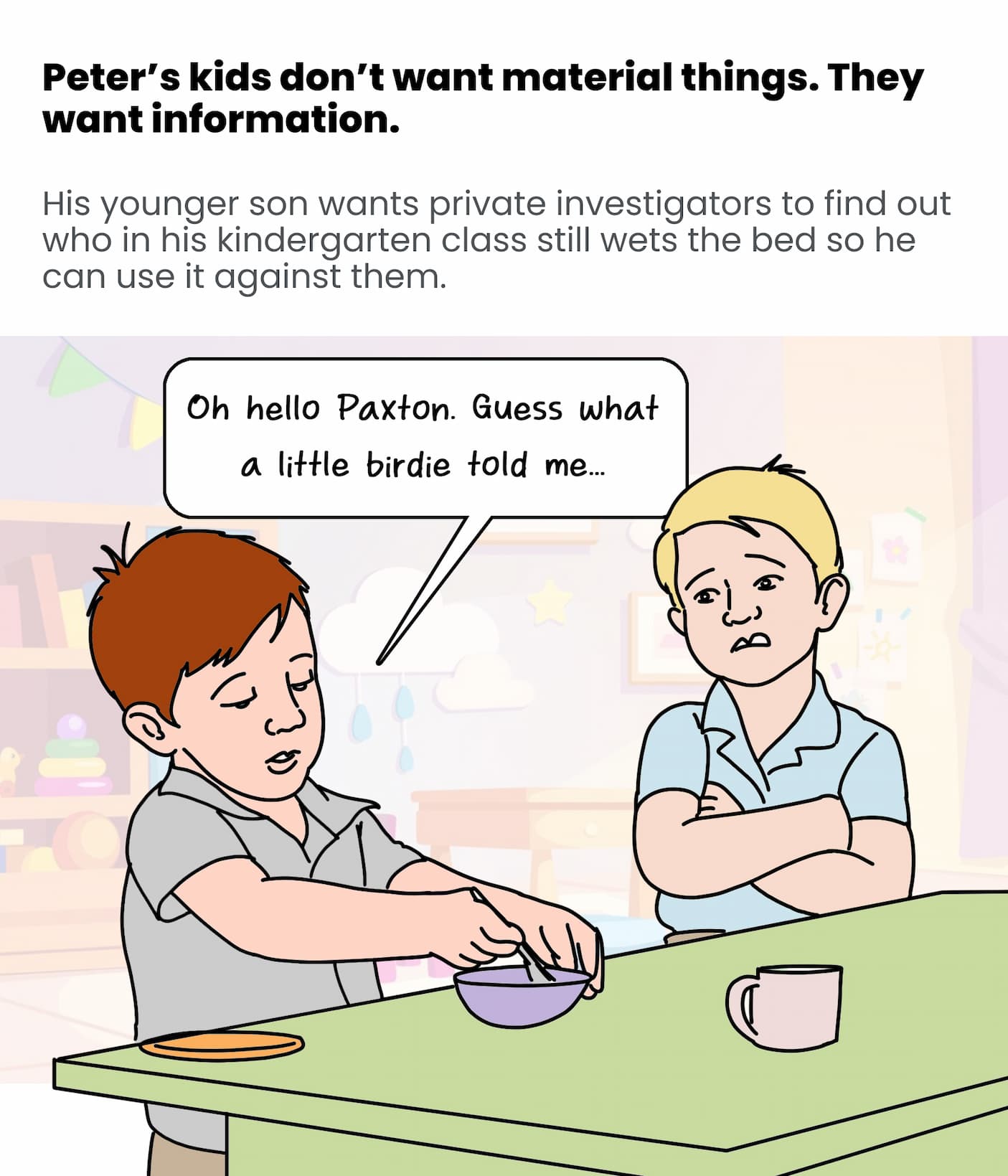 They're above material things, they want information.