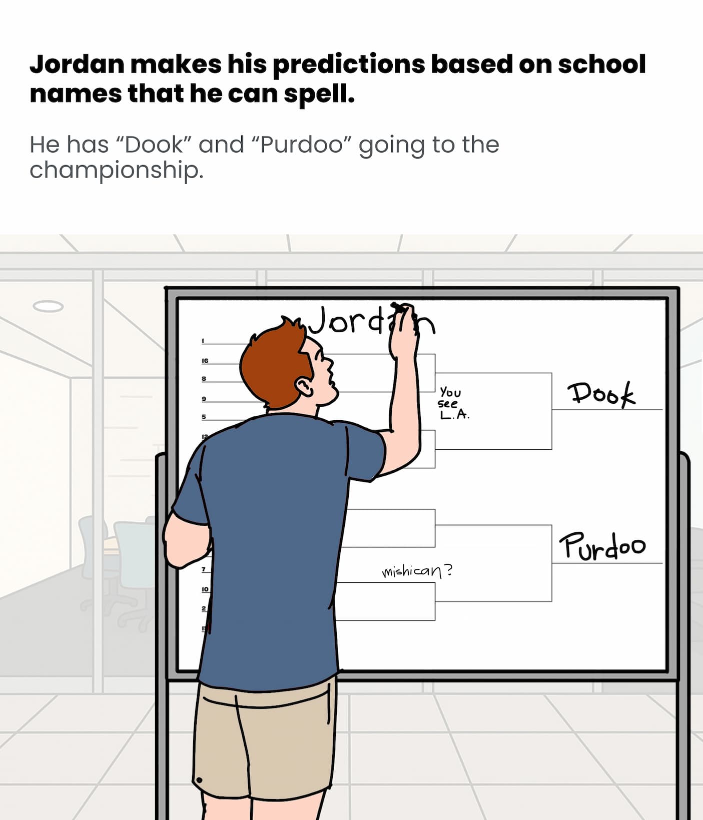 Jordan makes his predictions based on what he can spell