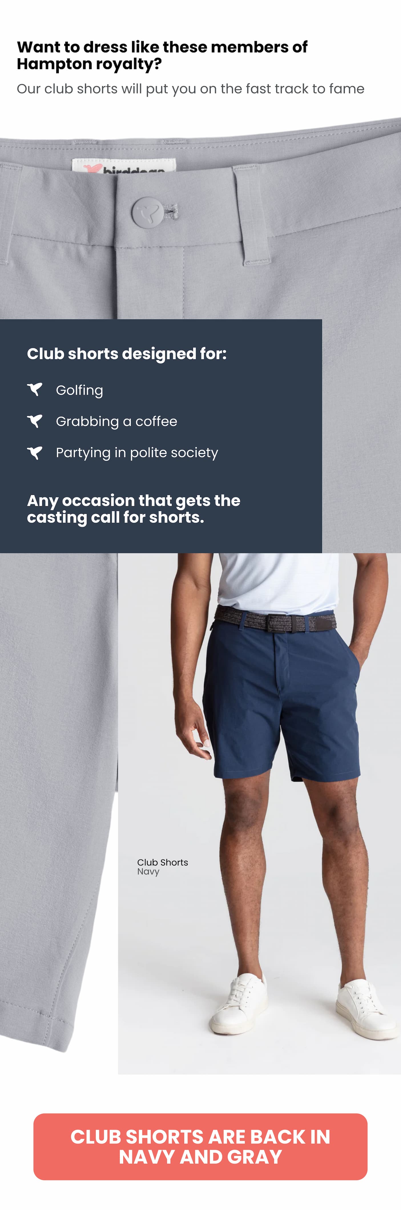 CLUB SHORTS BACK IN STOCK IN NAVY AND GRAY 