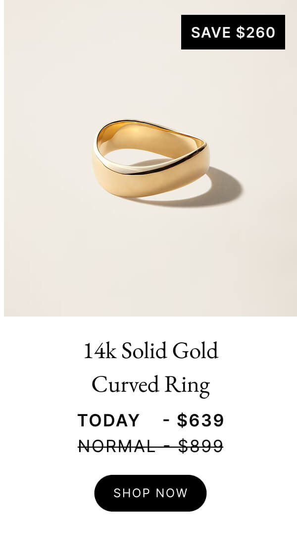 14k Solid Gold Curved Ring