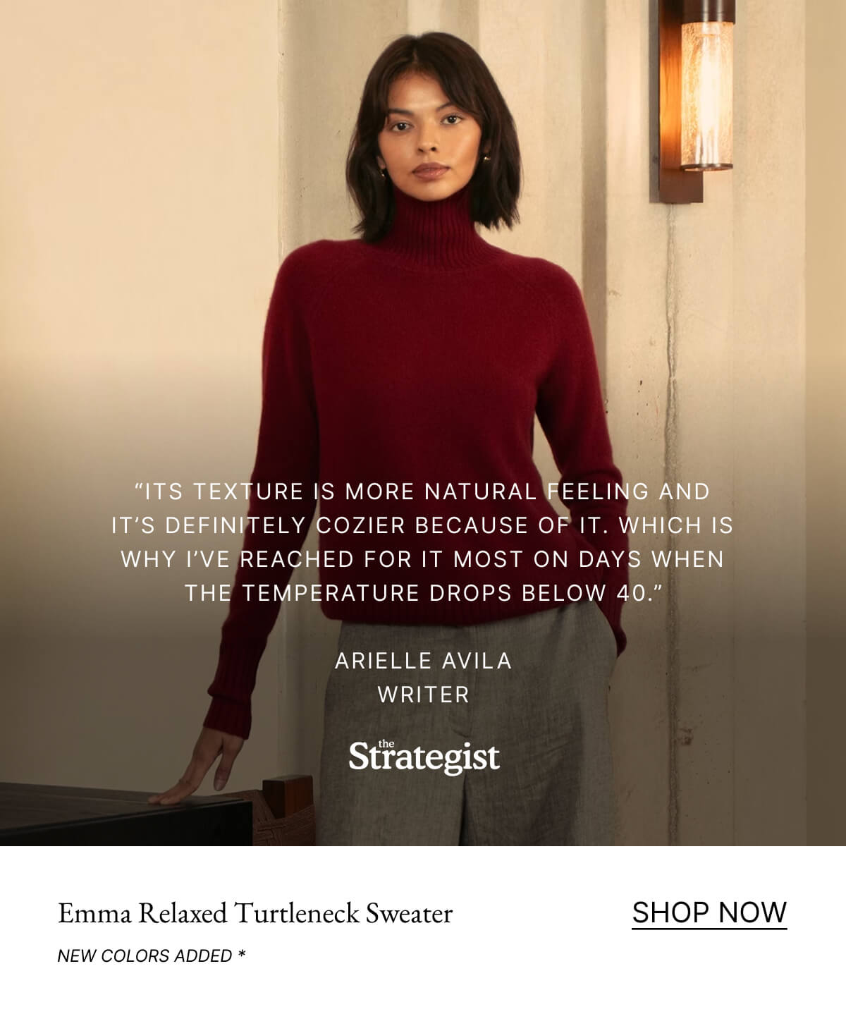 "ITS TEXTURE IS MORE NATURAL FEELING AND IT'S DEFINITELY COZIER BECAUSE OF IT. WHICH IS WHY I'VE REACHED FOR IT MOST ON DAYS WHEN THE TEMPERATURE DROPS BELOW 40." Brief description of your image Award winning Ultraplush | FOR A 5 STAR SHOWER ARIELLE AVILA WRITER Link address https://italic.com/products/serene-cotton-towels? Strategist