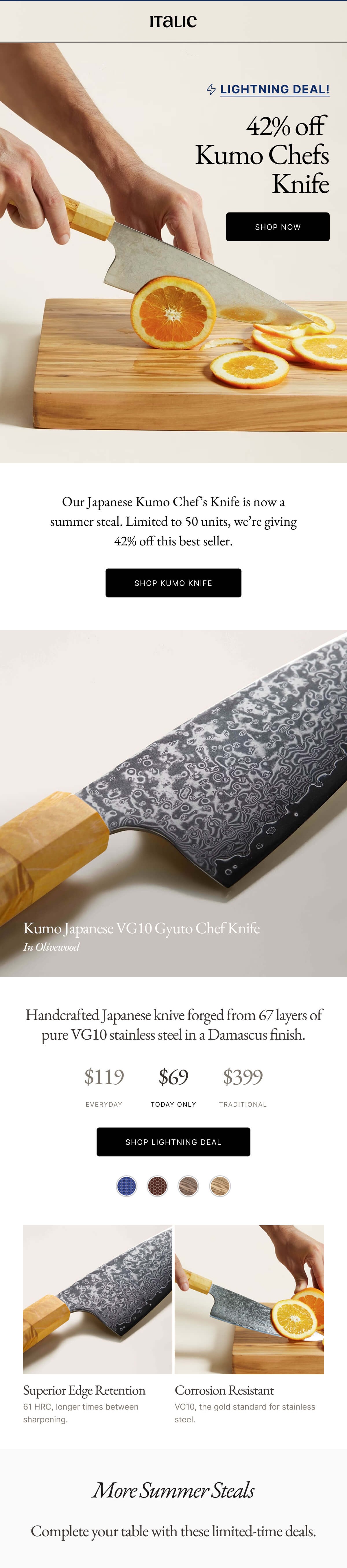 Italic | Life is the Luxury | LIGHTNING DEAL! 42% off Kumo Chefs Knife SHOP NOW