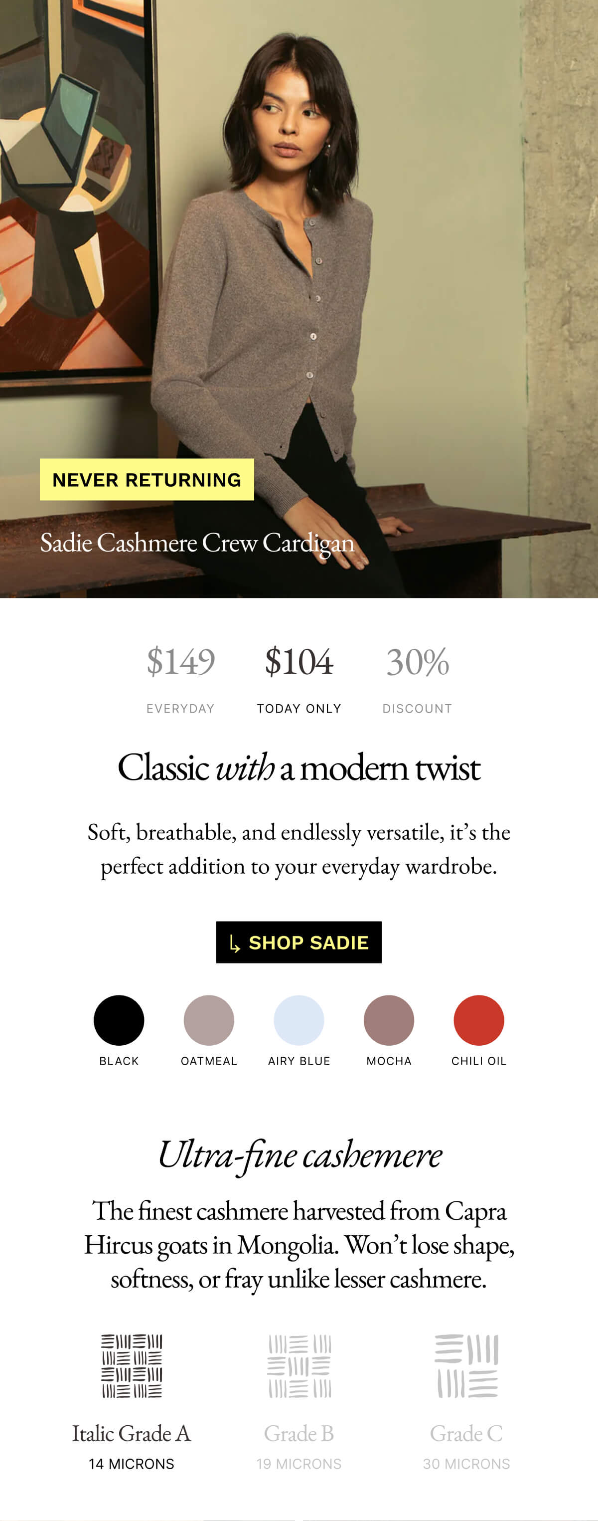 Sadie Cashmere Crew Cardigan