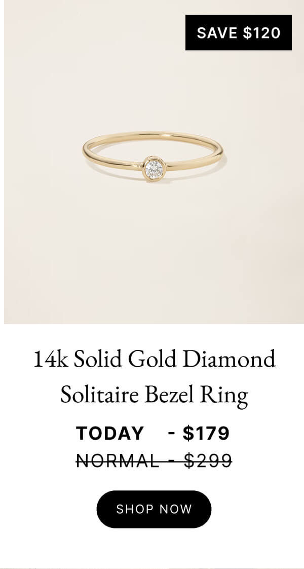 14k Solid Gold Diamond Solitaire Bezel Ring