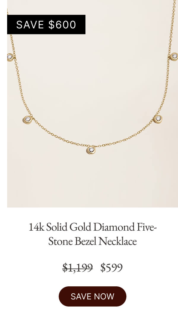 14k Solid Gold Diamond Five-Stone Bezel Necklace