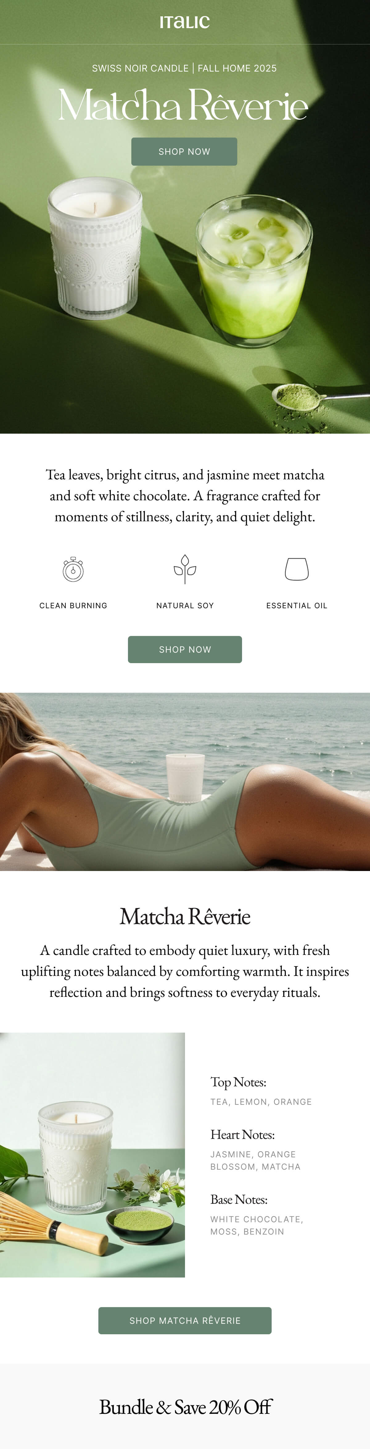 Italic | SWISS NOIR CANDLE | FALL HOME 2025 SWISS NOIR CANDLE | FALL HOME 2025 Matcha Reverie