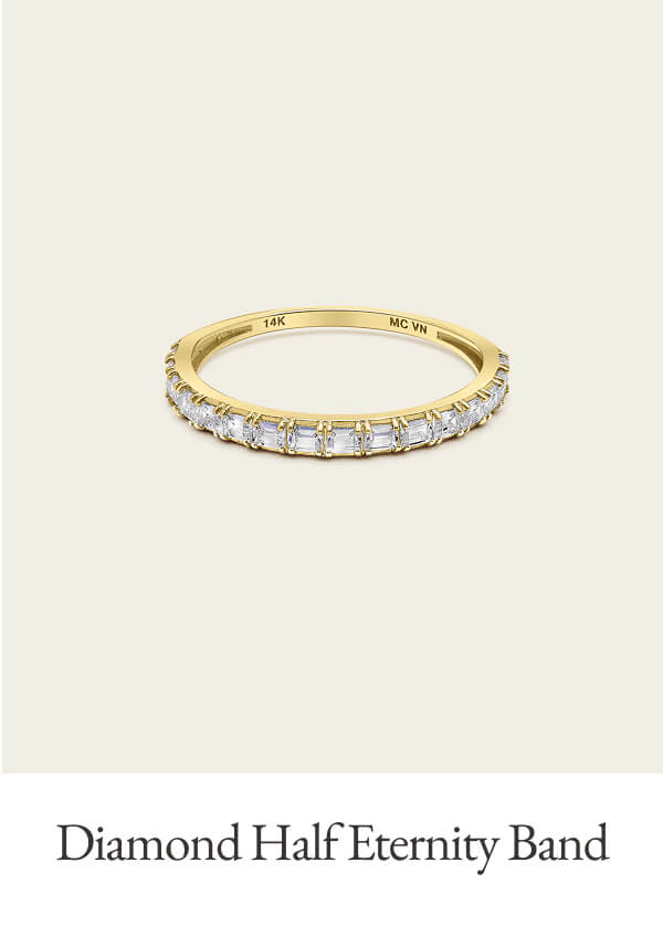 14k Solid Gold Diamond Baguette Half Eternity Band