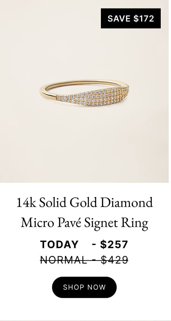 14k Solid Gold Diamond Micro Pavé Signet Ring in Yellow Gold