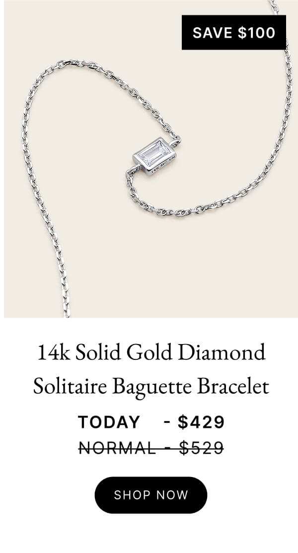 14k Solid Gold Diamond Solitaire Baguette Bracelet