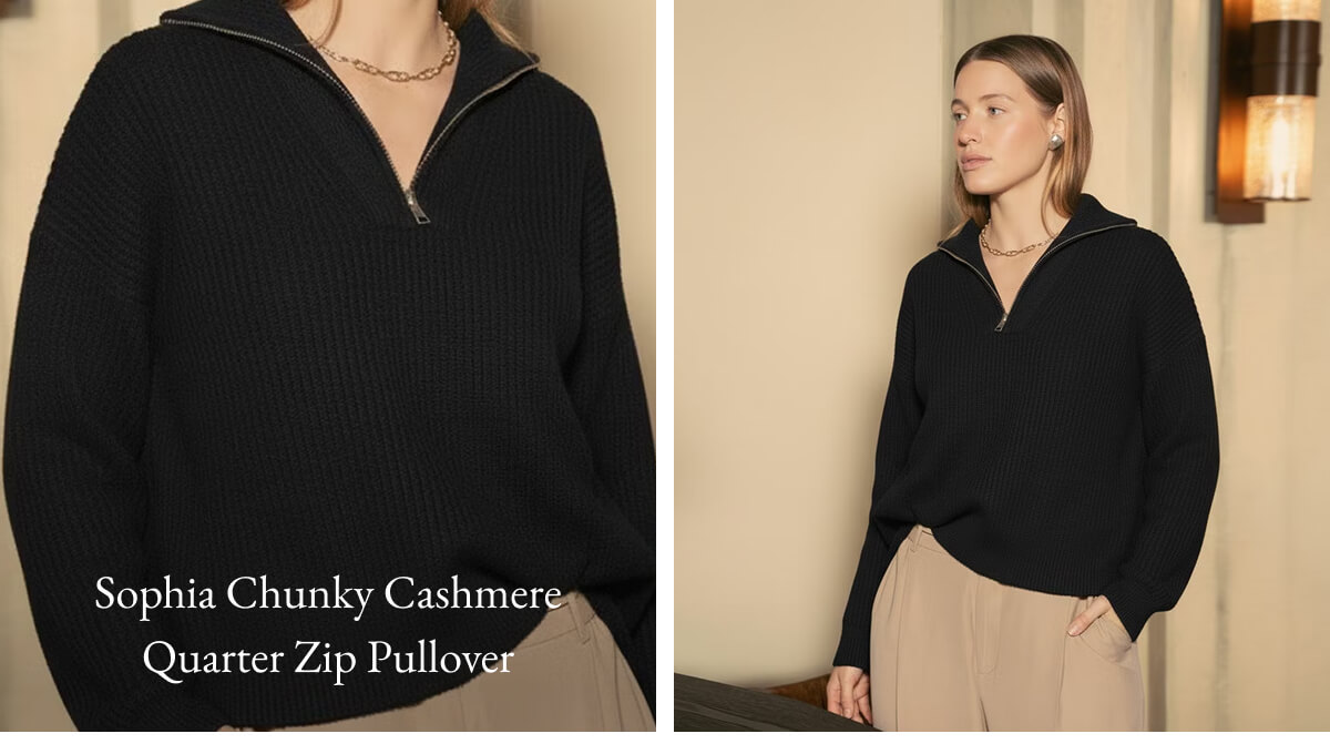 Sophia Chunky Cashmere Quarter Zip Pullover