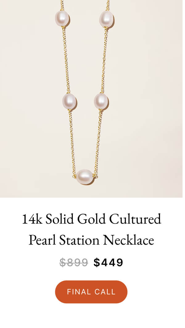 14k Solid Gold Cultured Pearl Station Necklace