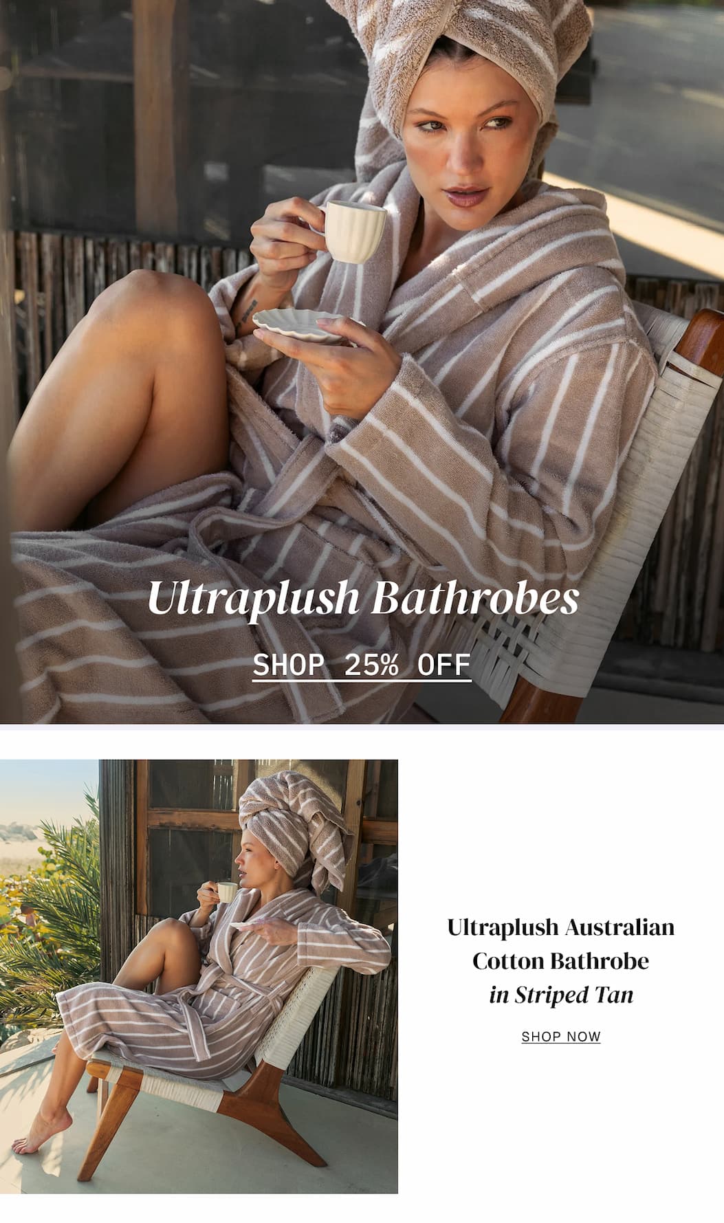 Ultraplush Bath robe in striped Tan