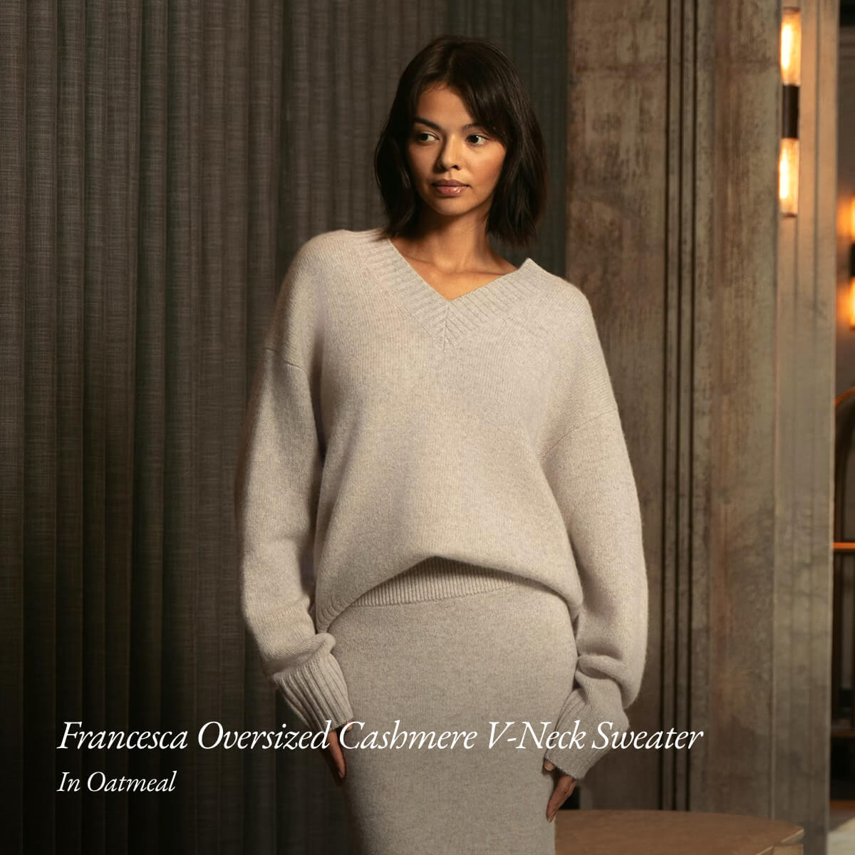Francesca Oversized Cashmere V-Neck Sweater In Oatmeal
