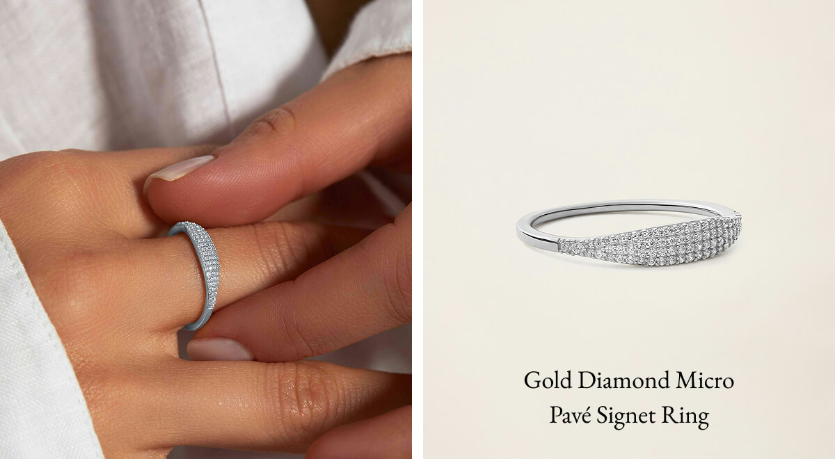 14k Solid Gold Diamond Micro Pavé Signet Ring