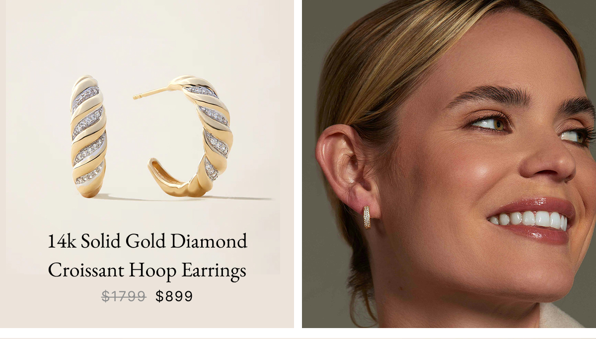 14k Solid Gold Diamond Croissant Hoop Earrings