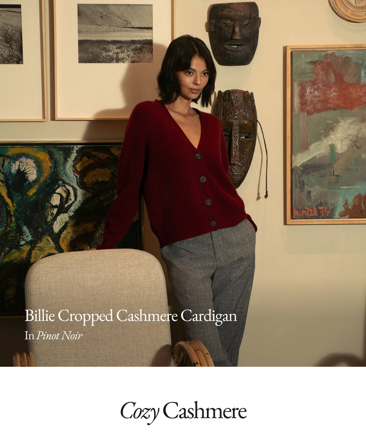Billie Cropped Cashmere Cardigan In Pinot Noir