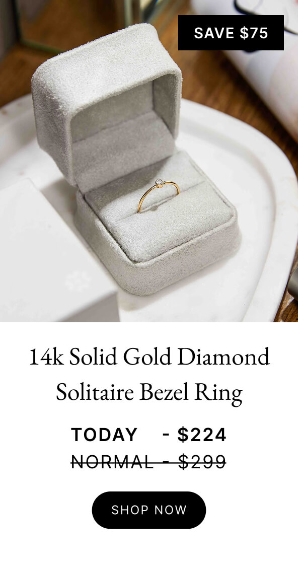 14k Solid Gold Diamond Solitaire Bezel Ring