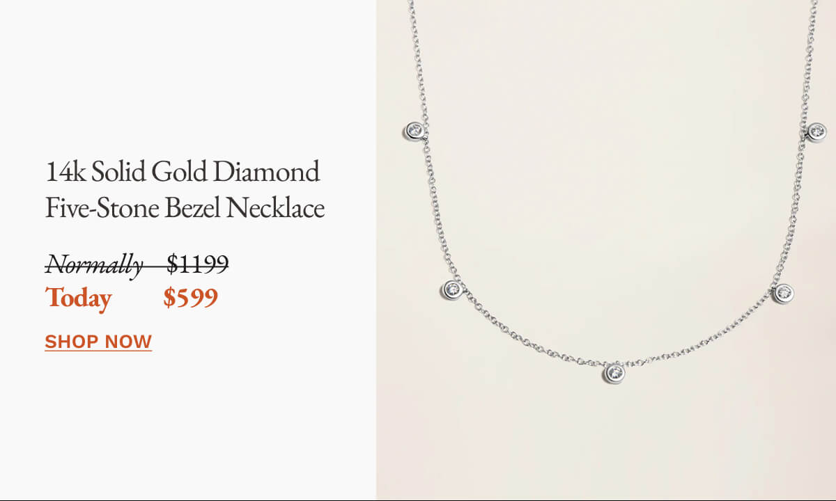 14k Solid Gold Diamond Five-Stone Bezel Necklace
