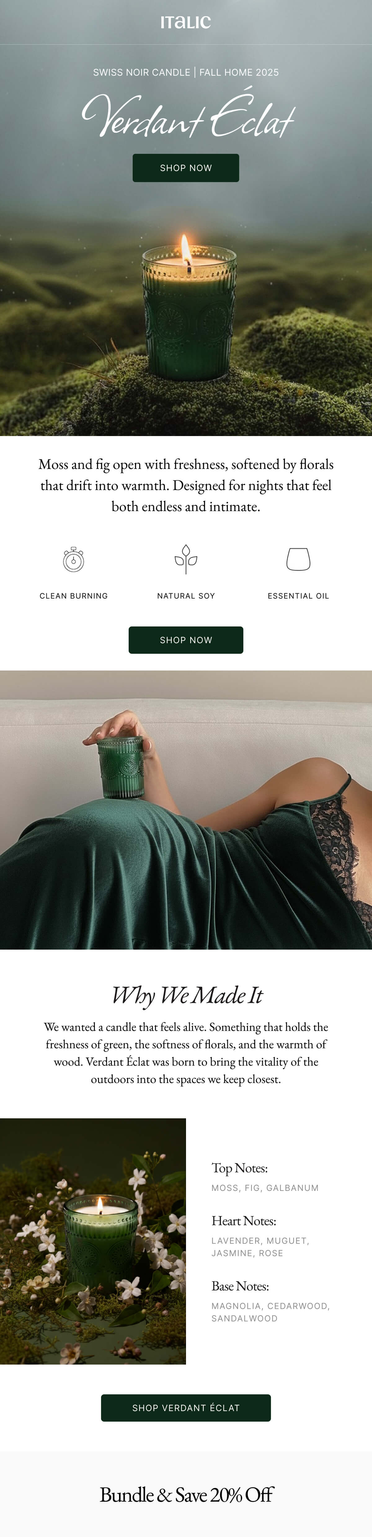 Italic | SWISS NOIR CANDLE | FALL HOME 2025 Verdant Eclat SHOP NOW