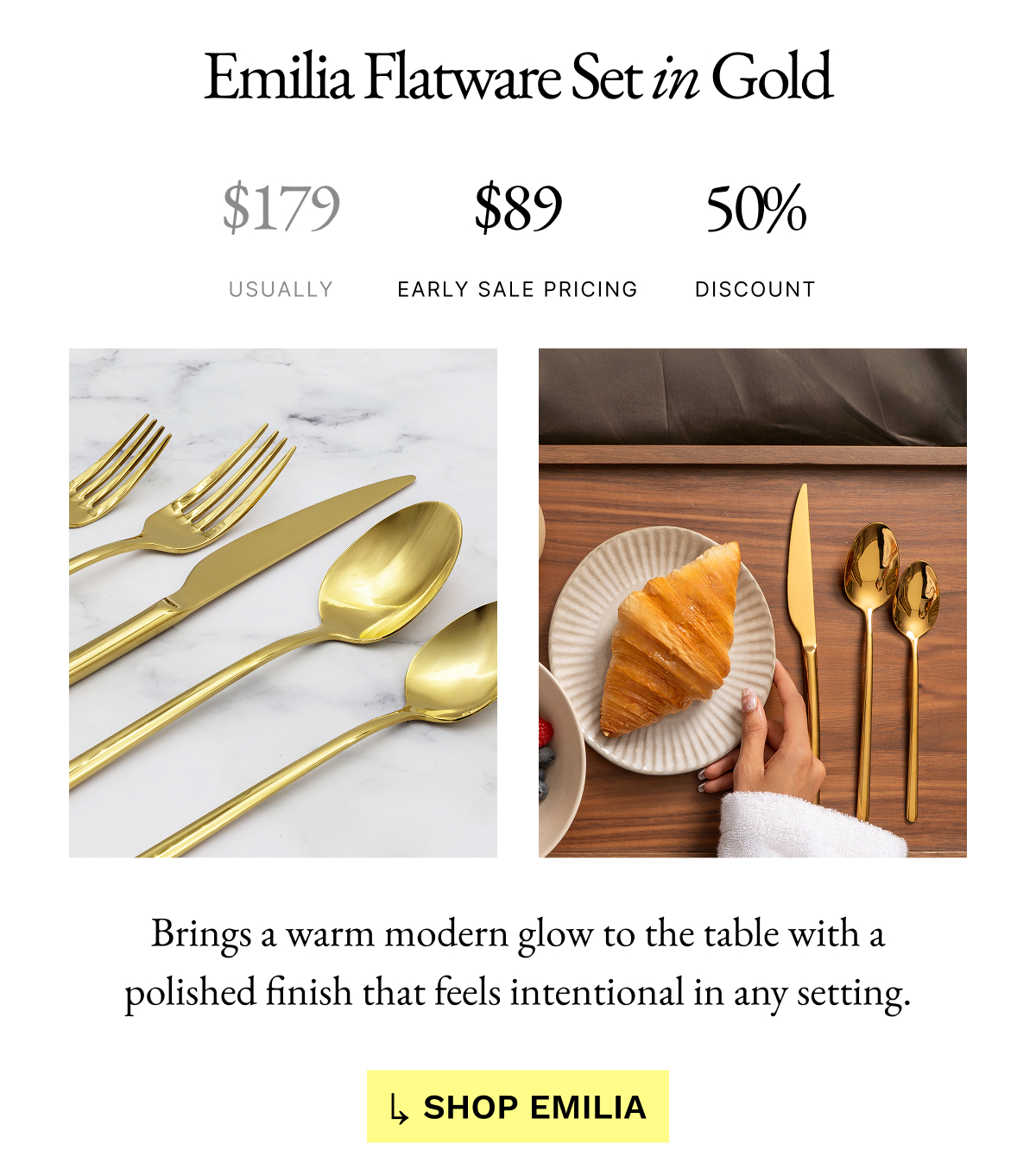 Emilia Flatware Set in Gold