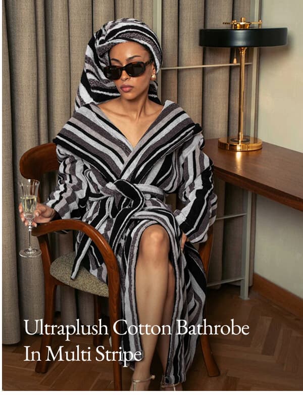 Ultraplush Cotton Bathrobe In Multi Stripes