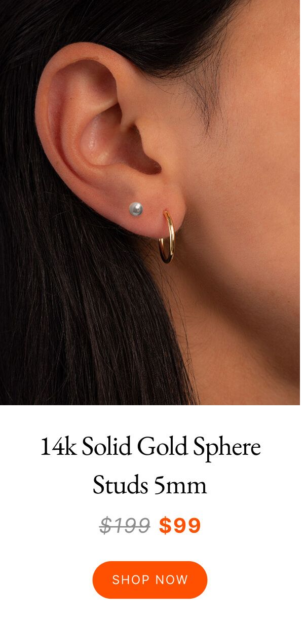 14k Solid Gold Sphere Studs 5mm