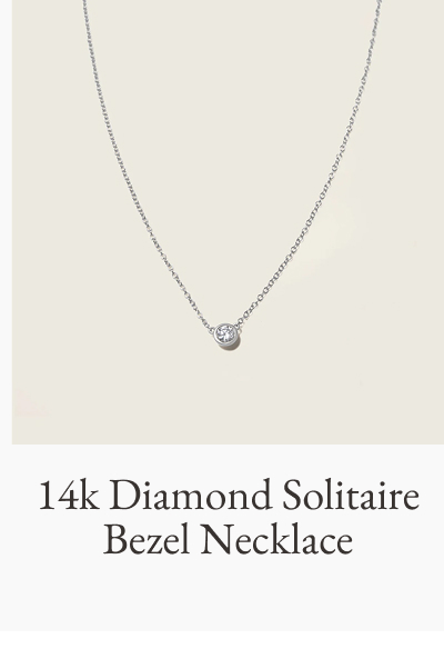 14k Solid Gold Diamond Solitaire Bezel Necklace